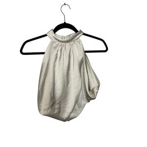 Acoa Champagne Satin Halter Neck Draped Blouse Top